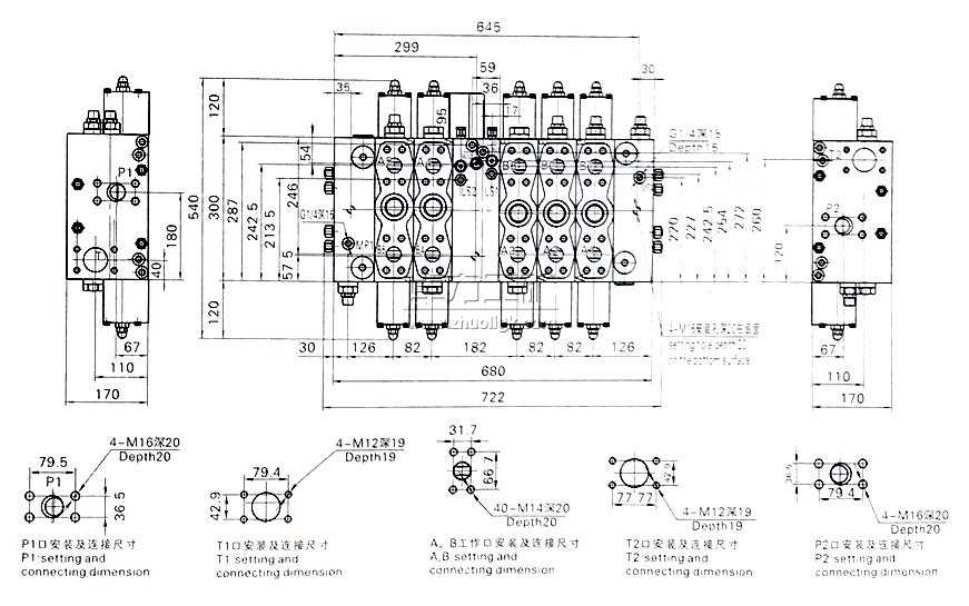  QFZMG32H-5全负载敏感比例多路换向阀外形及连接尺寸