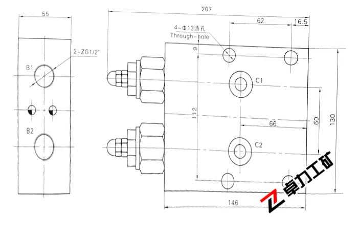 150J-08203平衡阀外形及连接尺寸